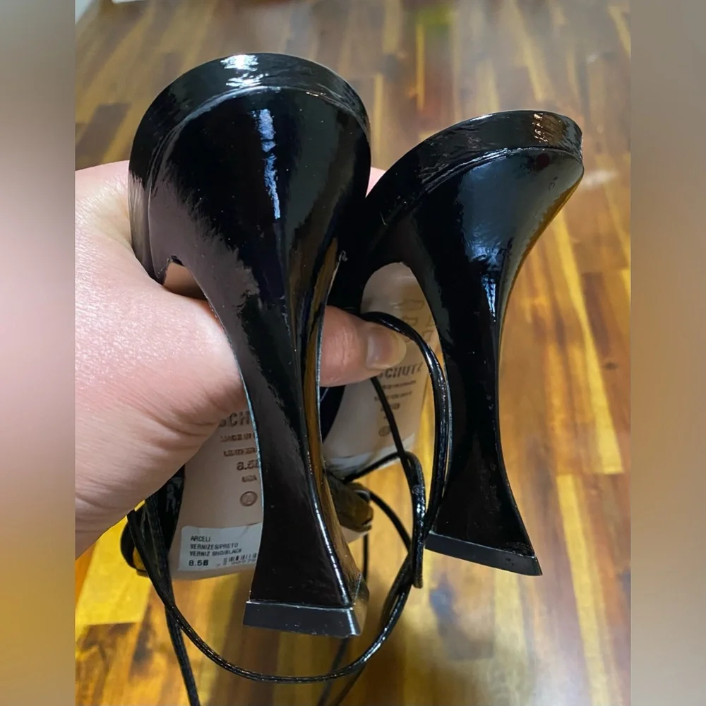 SCHUTZ Glossy Black Strappy Heels gorgeous evening sandals. One time worn. - Picture 2 of 6